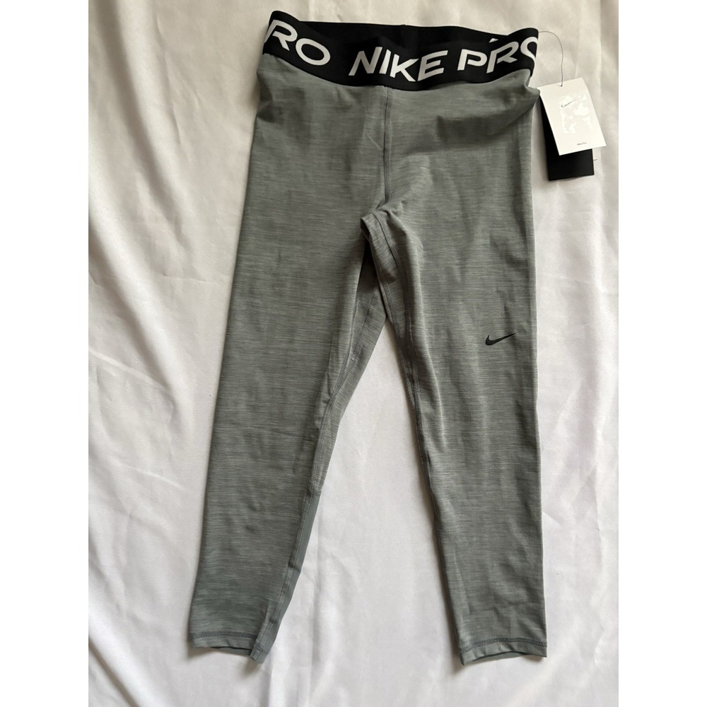 NEW Nike Pro Women's 365 Mid-Rise Crop Mesh Panel Leggings Gray CZ9803 Small